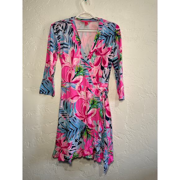 Lilly Pulitzer floral ruffle Jessalynne wrap dress womens small tropical boho - Picture 2 of 10